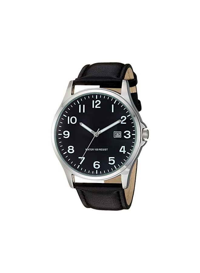 Men's Easy to Read 42mm Leather Band Analog Watch - Image 1
